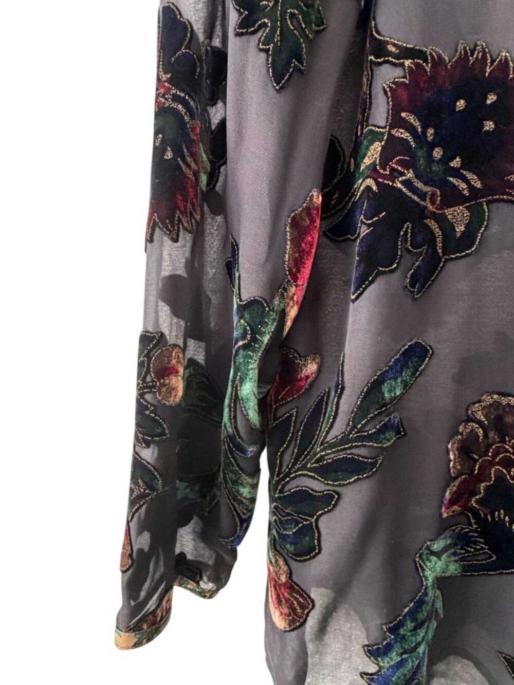 Citron Santa Monica Velvet Burnout Devoré Blouse Floral Frog Closure Size L - Picture 6 of 10